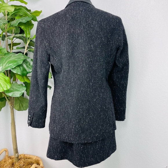 Vintage Ann Tjian For Kenar Petite Tweed Charcoal Mini Skirt Blazer Suit SET - Picture 8 of 13